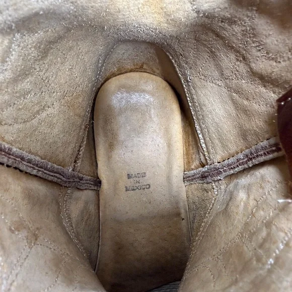 vintage flower inlay ankle western boots brown leather short cowgirl boho sz 7.5 - Picture 8 of 10